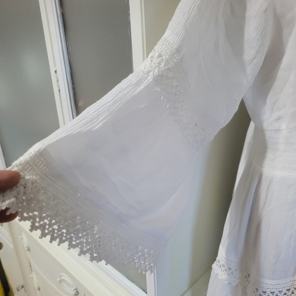 Cute Options White Lace Trim Midi Dress V- Neck  Large - Picture 4 of 14